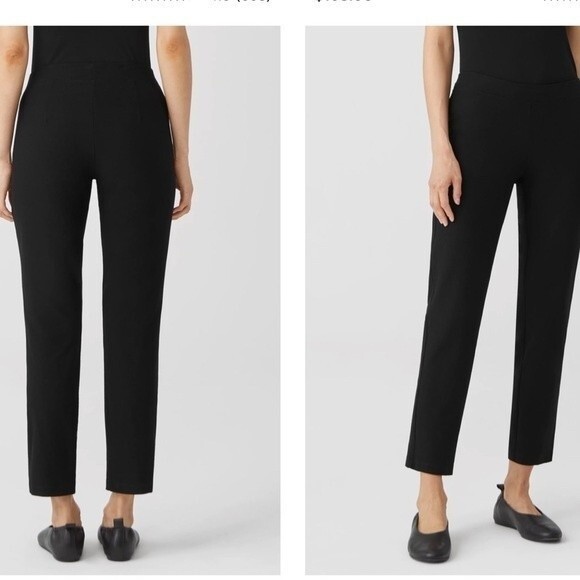 Eileen Fisher System Washable Stretch Crepe Slim Straight Pant in Black PS - Picture 2 of 11